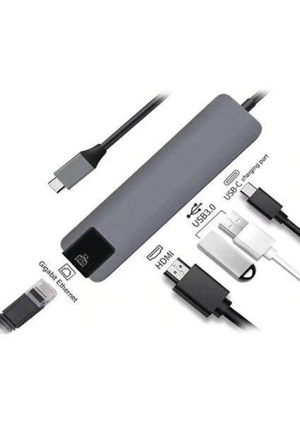 5in1 USB C Hub 2x USB 3.0 HDMI Ethernet Çevirici Adaptör