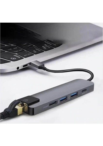 5in1 USB C Hub 2x USB 3.0 HDMI Ethernet Çevirici Adaptör