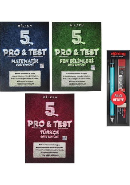 5. Sınıf Pro Test Matematik Türkçe Fen Soru Bankası Seti 3 Kitap - 3'lü Kalem Seti