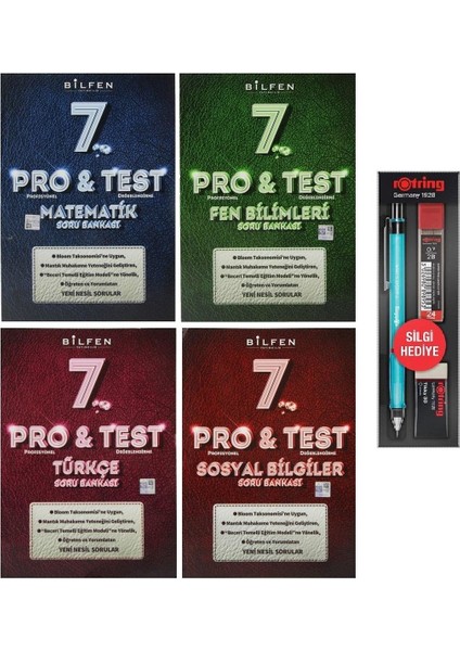 7. Sınıf Pro Test Matematik Türkçe Fen Sosyal Soru Bankası Seti 4 Kitap - 3'lü Kalem Seti