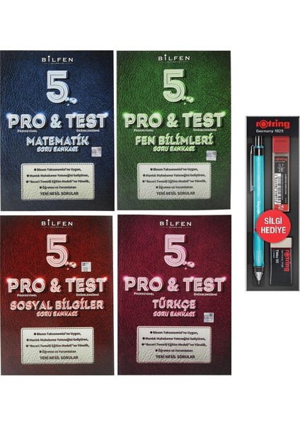 5. Sınıf Pro Test Matematik Türkçe Fen Sosyal Soru Bankası Seti 4 Kitap - 3'lü Kalem Seti