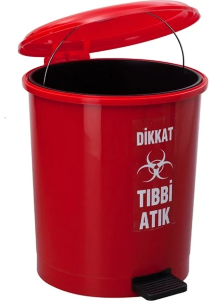 Tıbbi Atık Çöp Kovası Pedallı 30 Litre - Kırmızı Tıbbi Atık Kovası Çift Kovalı - Isıya Dayanıklı