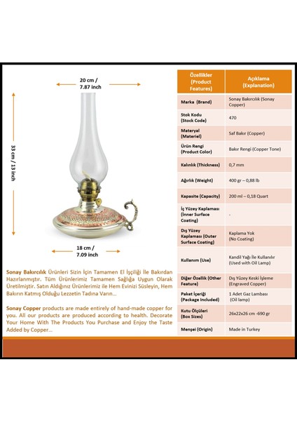 Miray Yassı Bakır Gaz Lambası