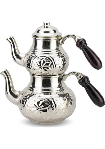 Çiçek İşlemeli Küçük Bakır Çaydanlık