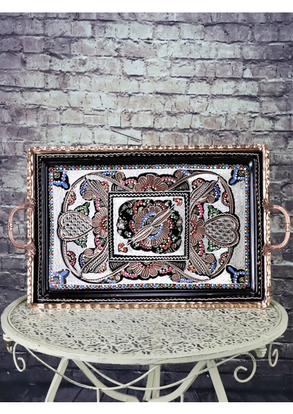 Gül Çiçek Dikdörtgen Bakır Tepsi fiyatları