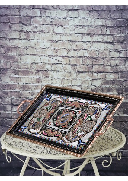 Gül Çiçek Dikdörtgen Bakır Tepsi modelleri