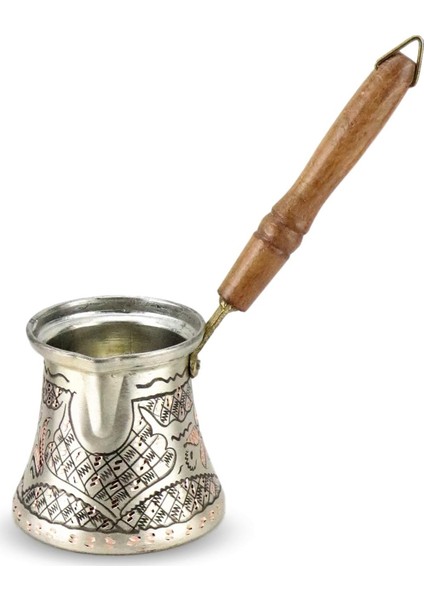 Gül Çiçek Gümüşlü Bakır Cezve 5 Fincanlık