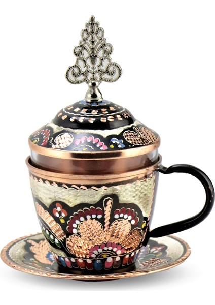 Gül Çiçek Bakır Çay ve Neskafe Takımı