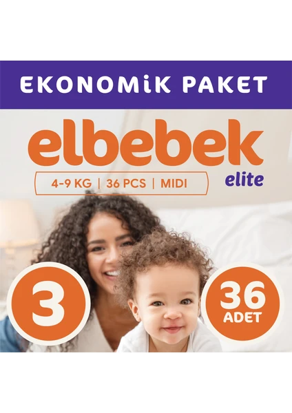 Elbebek Elite Bebek Bezi 3 Numara Midi 36 Adet