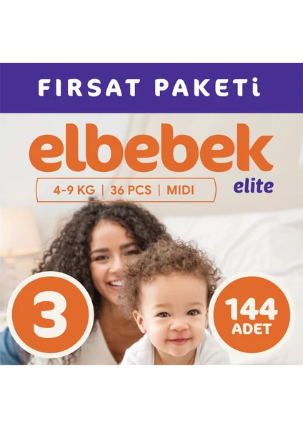 Elbebek Elite Bebek Bezi 3 Numara Midi 144 Adet