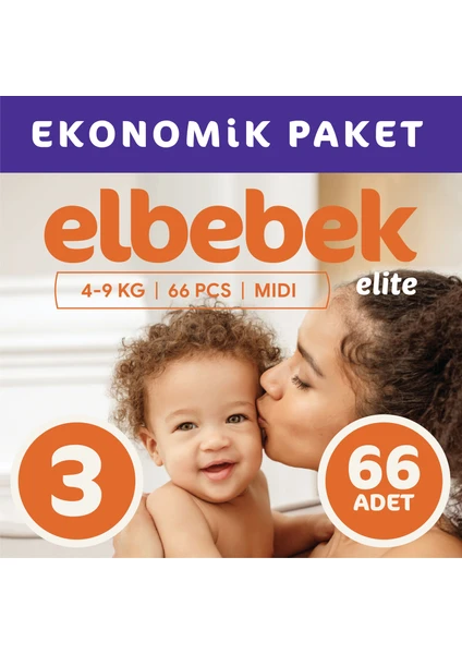 Elbebek Elite Bebek Bezi 3 Numara Midi 66 Adet