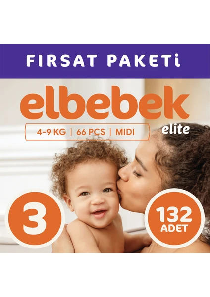 Elbebek Elite Bebek Bezi 3 Numara  Midi 132 Adet