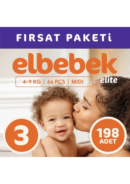 Elbebek Elite Bebek Bezi 3 Numara Midi 198 Adet