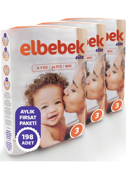 Elbebek Elite Bebek Bezi 3 Numara Midi 198 Adet