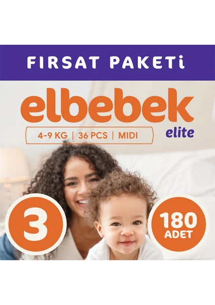 Elbebek Elite Bebek Bezi 3 Numara Midi 180 Adet