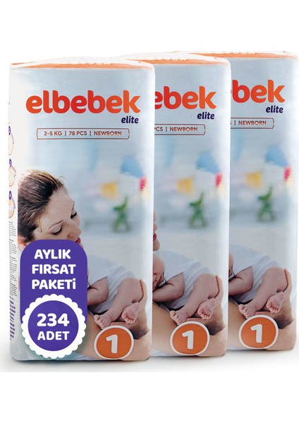 Elbebek Elite Bebek Bezi 1 Numara Yenidoğan 234 Adet