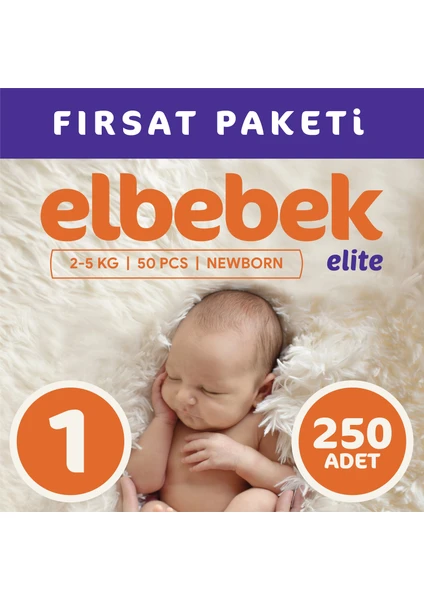 Elbebek Elite Bebek Bezi 1 Numara Yenidoğan 250 Adet