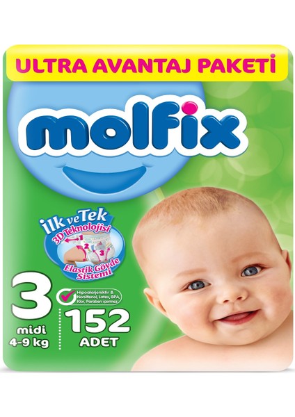 Bebek Bezi 3 Beden Midi Ultra Avantaj Paketi 152'LI fiyatları