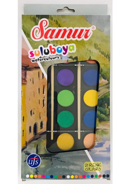 Büyük Boy Sulu Boya 21 Renk + Fırça 2'li
