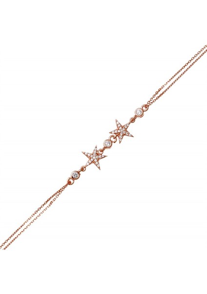 Çift Yıldızlı Tasarım Kadın Gümüş Bileklik