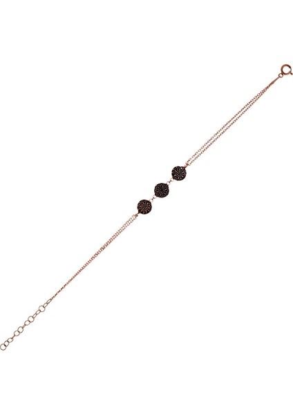 Roze Rengi Siyah Taşlı Gümüş Bileklik