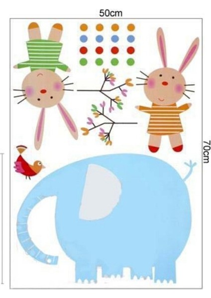 Mavi Fil ve Tavşanlar Duvar Süsü Sticker fırsatları