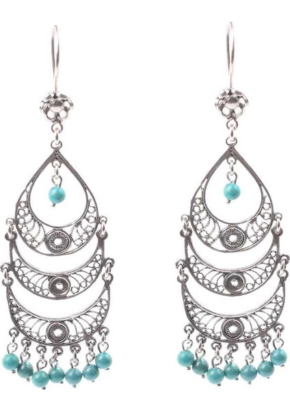 925 Ayar Gümüş Turkuaz Taşlı Sallantılı Telkari Küpe fiyatları