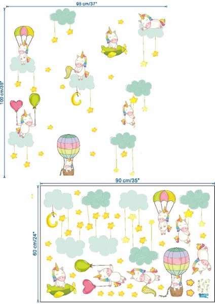 Sevimli Unicorn Midilliler Bebek Odası Dekoru Duvar Süsü