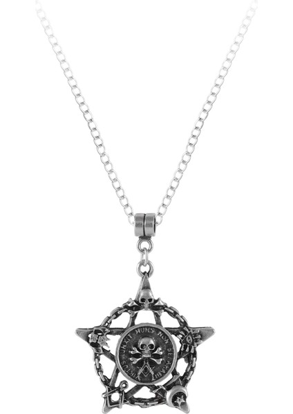 Erkek Antik Gümüş Kaplama Kurukafa&Pentagram Kolye modelleri