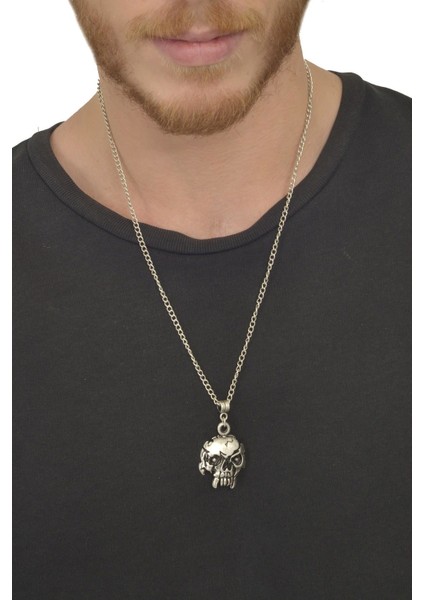 Erkek Antik Gümüş Kaplama Kurukafa Kolye