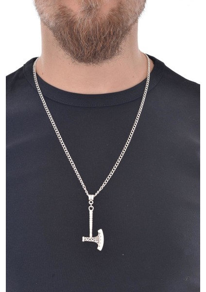 Erkek Antik Gümüş Kaplama Crossfire Fırlatma Baltası Simge Uçlu Kolye