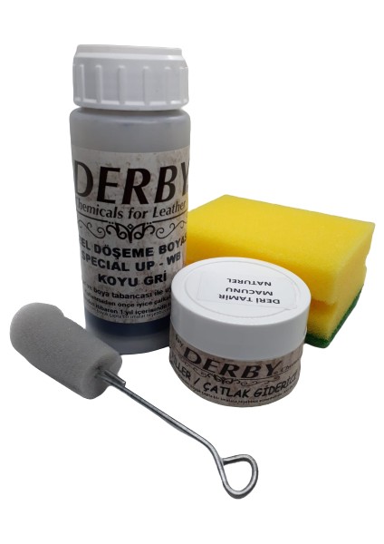 Koyu Gri Oto Döşeme Boyası ve Natural Deri Tamir Macunu