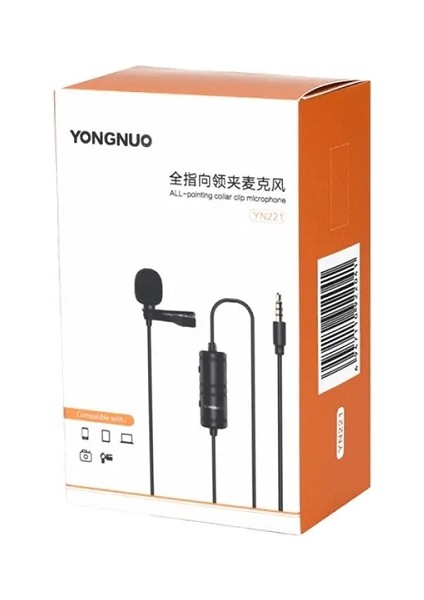YN221 Universal Lavalier Kablolu Yaka Mikrofon 6 m