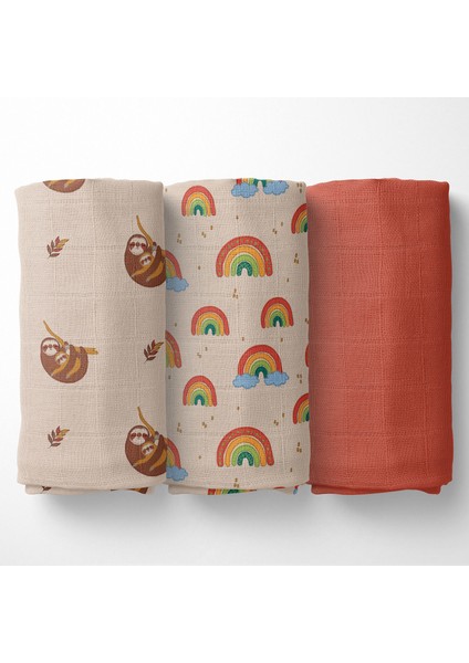 3'lü Kutu Müslin Örtü 110 cm x 80 cm 100% Organik Pamuk | Süper Yumuşak | Yavaş Hayvan
