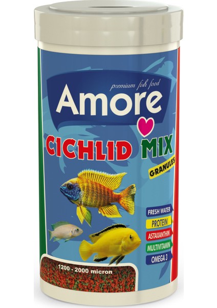 Cichlid Mix Granules 1000 ml Malawi Amerikan Tanganyika Ciklet Protein Spirulina Balık Yemi