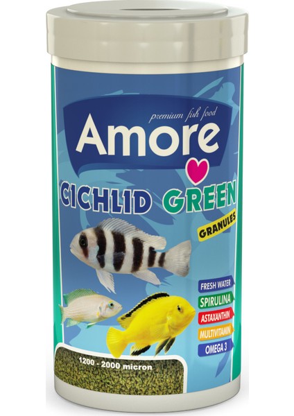 Cichlid Green Granules 1000 ml Malawi Amerikan Tanganyika Ciklet Bitkisel Balık Yemi