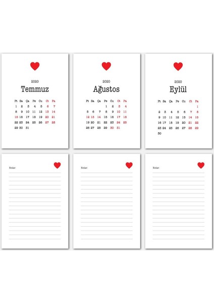 Kalp Tasarımlı Masa Takvimi