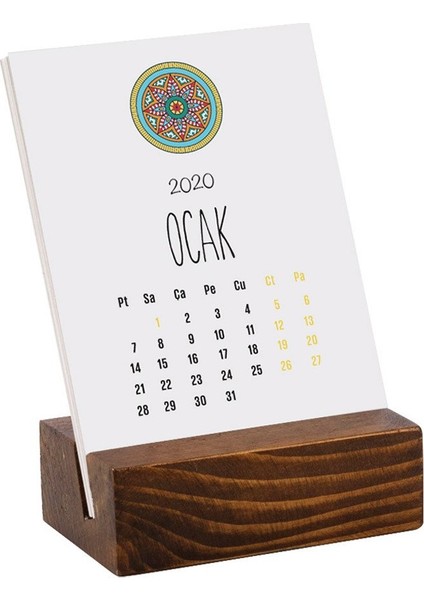 Mandala Renkli Tasarımlı Masa Takvimi