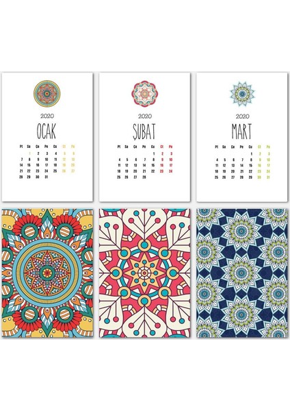Mandala Renkli Tasarımlı Masa Takvimi