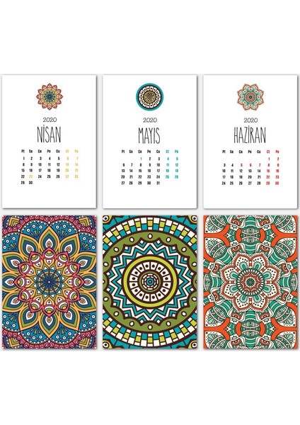 Mandala Renkli Tasarımlı Masa Takvimi