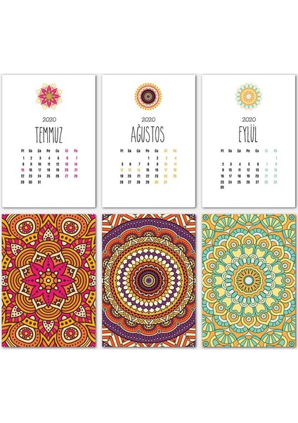 Mandala Renkli Tasarımlı Masa Takvimi