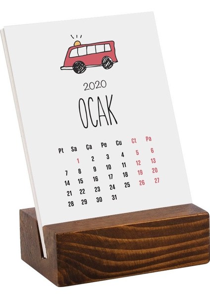 Renkli Araba Tasarımlı Masa Takvimi