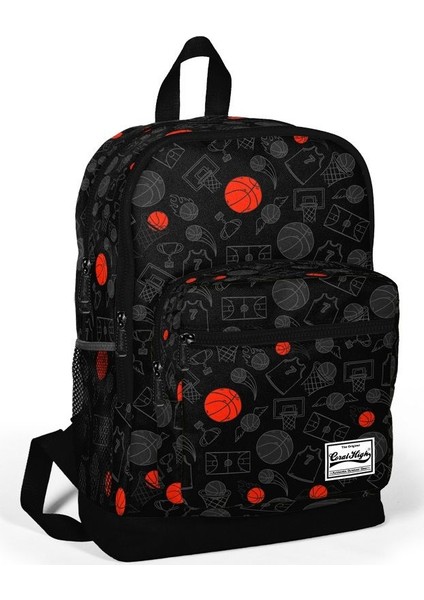 Siyah Turuncu Erkek Çocuk İlkokul Çantası Basketbol Dört Bölmeli