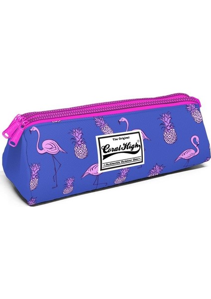 Üç Gözlü Pembe Eflatun Flamingo Baskılı Kalem Çantası Kız Çocuk