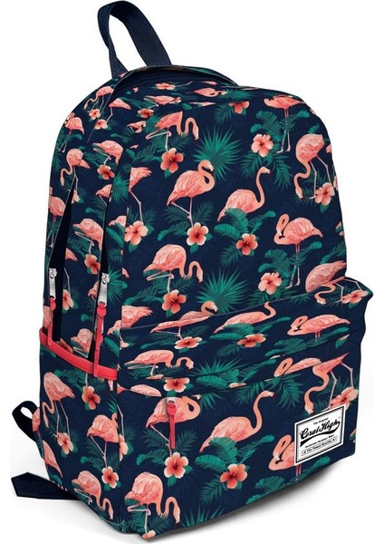 Üç Gözlü Yeşil Pembe Flamingo Desenli Okul ve Günlük Sırt Çantası 15,6 Inc Laptop Bölmeli