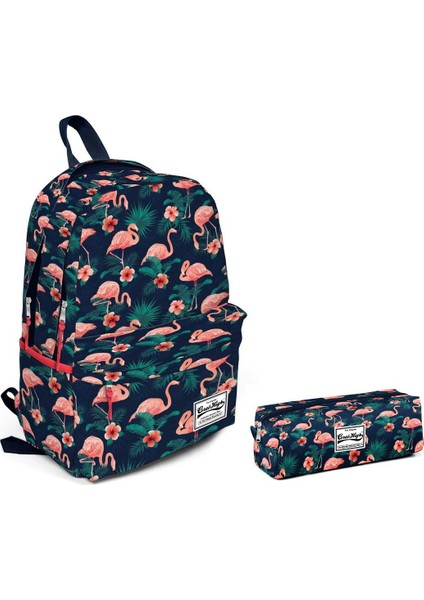 Yeşil Pembe Flamingolar Kız Çocuk Okul Çanta Seti