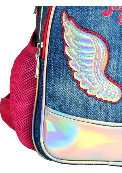 Joy's Cool Kız Çocuk Aynalı Denim İlkokul ve Günlük Sırt Çantası