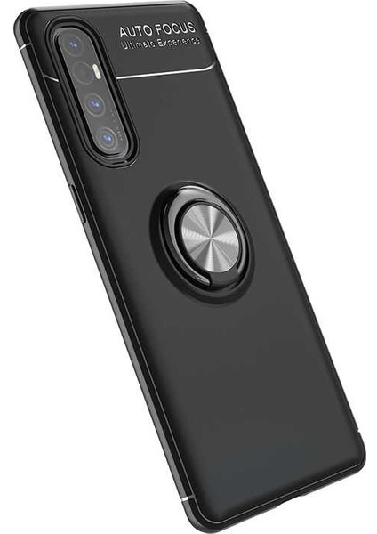 Oppo Reno 3 Pro 5g Kılıf Yüzüklü Manyetik Ravel Silikon Siyah