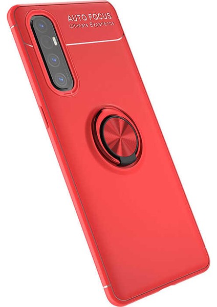 Oppo Reno 3 Pro 5g Kılıf Yüzüklü Manyetik Ravel Silikon Kırmızı