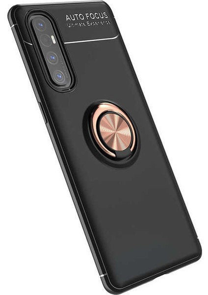 Oppo Reno 3 Pro 5g Kılıf Yüzüklü Manyetik Ravel Silikon Siyah Rose + Tam Kaplayan Süper Pet Ekran Koruyucu